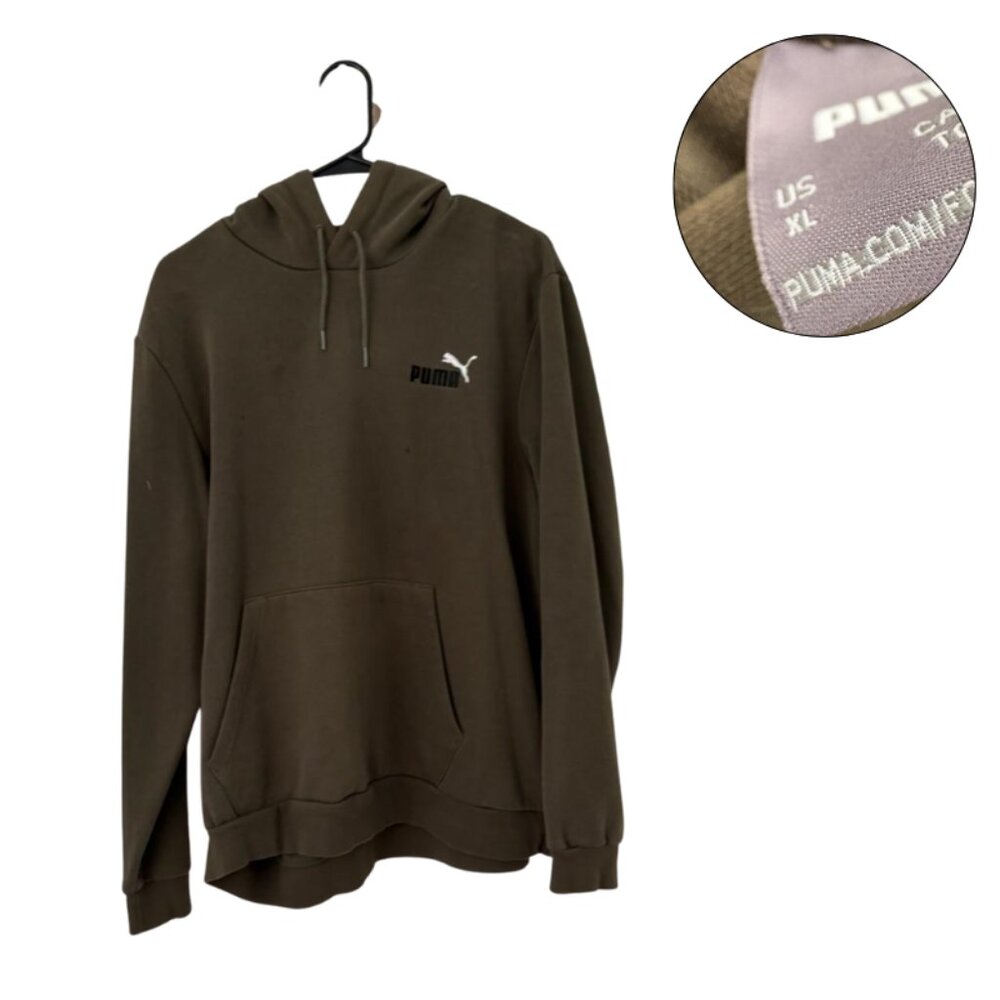 PUMA Men’s XL Olive Green Hoodie Pullover Kangaroo Pocket Casual Sweatshirt